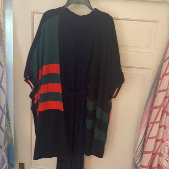 TOMMY HILFIGER Women's Soft Knit Prep Colorblock Design Cardigan Poncho Sweater - Picture 5 of 6